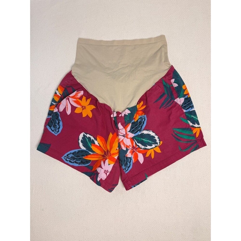 Maternity Floral Shorts Size 8 Pink Tropical Print Under Belly Summer Shorts